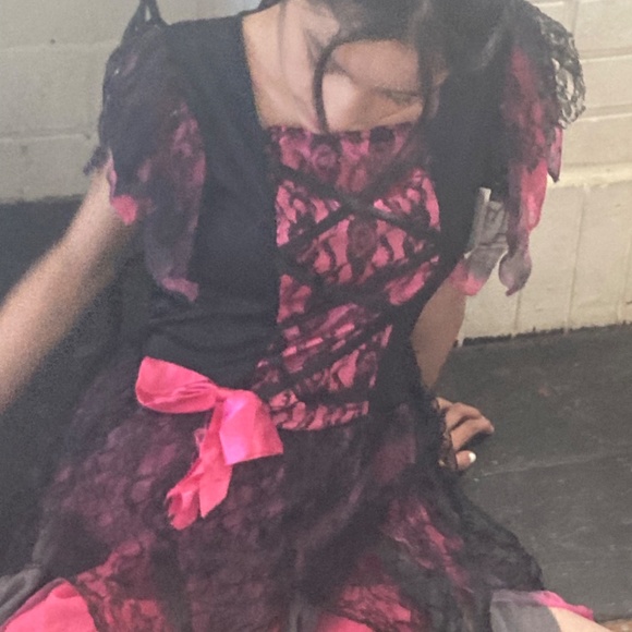 Girls Costume Dead zombie Prom Queen Corset 8 10 Pink Black Lace Bow Layered - Picture 5 of 15